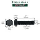 1/2-13 x 2 Hex Bolts with Nuts and Washers (6 Sets), 18-8 (304) Stainless Steel, External Hex Drive, Black Oxide Coated Hexagon Head Bolts Screws, Fayeploo