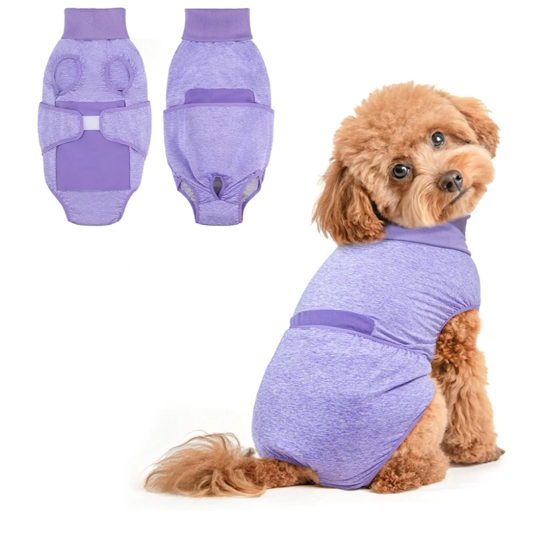 BEAUTYZOO Recovery Suit for Dogs, Dog Surgery Suit Female Spay, Dog Surgical Recovery Onesie Male Neuter, Anti Licking Wounds Puppy Post Surgery Bodysuit Outfit, Cone of Shame Alternative, Purple S