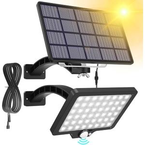 JACKYLED Upgraded Solar Flood Lights Outdoor Motion Sensor, 1000 Lumens Dusk to Dawn Solar Lights Outdoor, 48 LED, IP65 Waterproof, 3 Modes, Auto On/Off, Separate Solar Panel with 9.8ft Cord