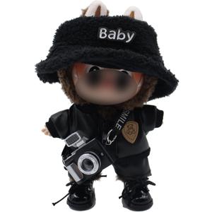 Original Design Doll Clothes Black Whole Set for 17cm Labubu with Hat,Jacket,Pants,Camera,Shoes(NO Doll)