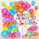 Amandir 153pcs Summer Tropical Balloon Arch Garland Kit Different Sizes 18 12 10 5inch Hot Pink Green Blue Yellow Purple Orange Rainbow Balloons for Hawaiian Luau Aloha Birthday Pool Party Decorations