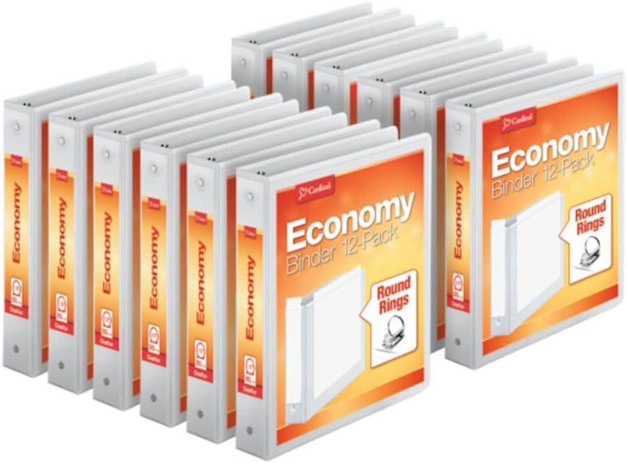 Cardinal Economy 3-Ring Binders, 1.5", Round Rings, Holds 350 Sheets, ClearVue Presentation View, Non-Stick, White, Carton of 10 (90631)