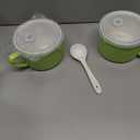 2 x Soup Bowls with Handles & Spoons, 30oz Ceramic Ramen Bowl with Lid, Large Soup Mugs/Cups for Instant Noodle, Big Cereal Bowls for Oatmeal, Soup Containers with Lids, Set of 2, Grass Green