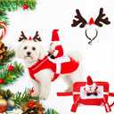 Frienda 2 Pcs Christmas Dog Costume Santa Claus Riding Pet Cosplay Costume and Reindeer Antler Headband Xmas Puppy Clothes Christmas Party Dressing up Outfit for Small Medium Large Dog Cat(XX-Large)