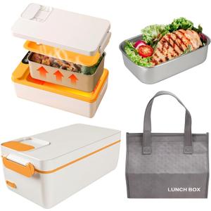 Fralaz Cordless Electric Lunch Box Food Heater, No Water Required Heated 12000mAh Battery Powered Portable Lunch Box, 1L 304 Stainless Steel Self Heating Hot Lunch Boxes with HD Digital Display