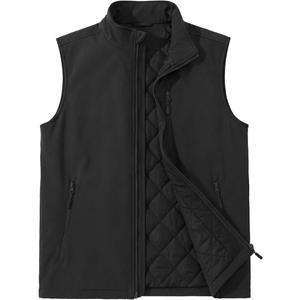 ASPO Men's Windproof Warm Golf Vest Outerwear with 6 Pockets Waterproof Winter Softshell Sleeveless Puffer Jacket for Hiking, Size XXL, Black