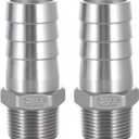 304 Stainless Steel Hose Barb Fitting, 1" Barb to 3/4" NPT Male Thread, Barbed Hose Fittings for Air Water Fuel, 2 Pack