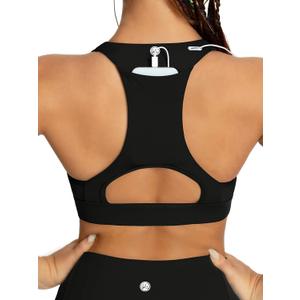 Women's Medium Support Back Pocket Energy Sport Bra Cotton Feel 70927 (Black)