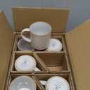 famiware Coffee Mug Set for 6, Star 12 oz Catering Mugs Cup Set with Handle for Coffee, Tea, Cocoa, Milk - Ceramic Stoneware Drinkware Set, Cappuccino White