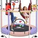 55" Indoor & Outdoor Trampoline for Kids with Enclosure, Toddler Trampoline with Adjustable Gymnastics Bar & Toys, No-Gap Safety Design