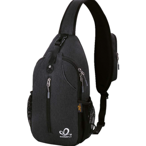 WATERFLY Crossbody Sling Backpack Sling Bag Travel Hiking Chest Bag Daypack Black