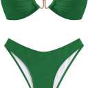 ZAFUL Womens Bandeau Bikini Set Metallic Sparkly O Ring Lace Up Tie Side High Cut Tanga Sexy Bathing Suit Swimwear (Large, A-deep Green)