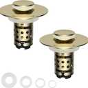 Universal Bathroom Sink Stopper Hair Catcher Upgraded with 2-Layer Detachable Filter Basket, 4 in 1 Pop Up Drain Strainer, Anti-Clog, Odor-Block, Fit for 1.1''~2.36'' Sinks, 2PCS, Brushed Gold