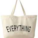 Miss Adola Large Tote Bag for Women - Canvas Tote Bag with Zipper Aesthetic Everything Letter Cotton Cloth Reusable Big Shoulder Bag for Shopping, Gym, Travel, Work