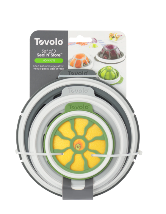 Tovolo Seal N Store Silicone Produce Saver for Fruits Vegetables Avocados Onions Air Tight Stretch Seal Reuseable Food Storage Pod Containers Hugs Cut Food Preventing Oxidation, Set of 3 Food Savers