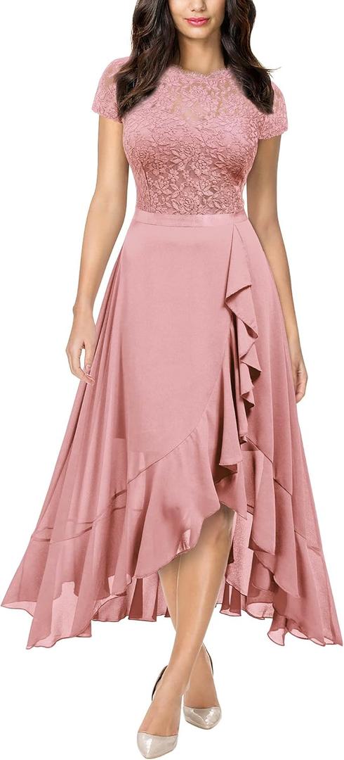 Miusol Women's Retro Lace Contrast Chiffon Ruffle Evening Maxi Dress (XXL)