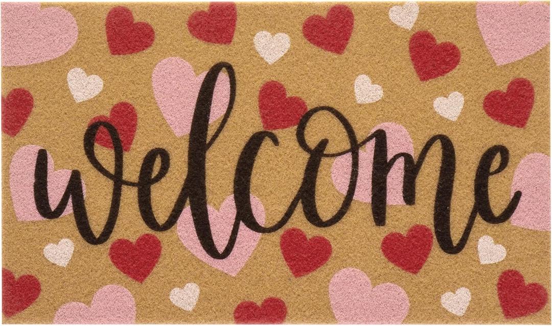 Valentine's Day Door Mat Welcome Doormats Non Slip Front Door Rugs for Entrance Porch Spring Indoor Outdoor Decor for Home 17 x 29 Inch (Hearts Welcome)