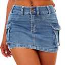 ELLEVEN High Stretchy Cargo Skirt for Women, Low Waist Y2k Mini Skirt Cute Denim Skirt with Pockets (Blue, M)