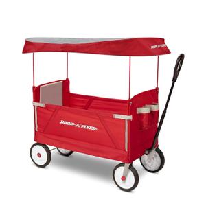Radio Flyer 3-in-1 EZ Fold Wagon with Canopy, for Kids 1.5+, UV Shade, One-Hand Flat Fold, Seats 2 or Converts to Bench, DuraClean Fabric, Rubber Tires, 150 lb Capacity, Wagon for Kids or Cargo