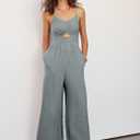ANRABESS Womens Jumpsuit Summer Beach Vacation Romper 2025 V Neck Sleevelsee Spaghetti Strap Cutout Linen Wide Leg Clothes grey Large 