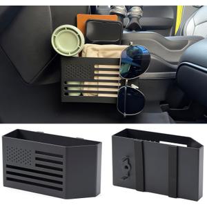 2PCS Metal Center Console Organizer for Jeep Wrangler JL JLU 4XE 2018-2026 & Gladiator JT 2020-2026 Storage Accessories Gear Shift Side Tray Storage Box for Rubicon Sahara Flag Design (Not for JK JKU)
