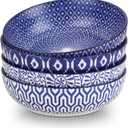 Selamica Ceramic 30 Ounce Pasta Bowls set of 4, 8 inch Serving Bowl Wide and Shallow Microwave Dishwasher Safe, Vintage Blue
