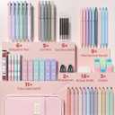Four Candies 56 PCS Aesthetic School Supplies with Cute Pencil Case, 6 Multicolor Pen, 12 Pastel Highlighters, 5 Gel Pens Black Ink, 9 Mechanical Pencils for Student Stationary Set Preppy Stuff (Pink)