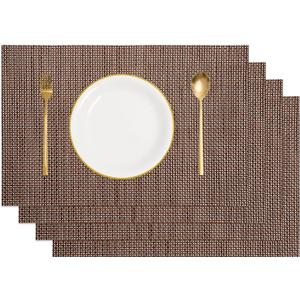 uxcell Heat Resistant Woven Washable Placemats, 12x18 Inch PVC Vinyl 4 Ply Woven Washable Non-Slip Table Mats for Dining Table Kitchen Outdoor Home Decoration (Burgundy Red,4Pcs)