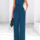 PRETTYGARDEN Summer Jumpsuits for Women Dressy 2025 Ribbed Cap Sleeve Wide Leg Pants Rompers Elegant Casual One Piece Outfits (L)