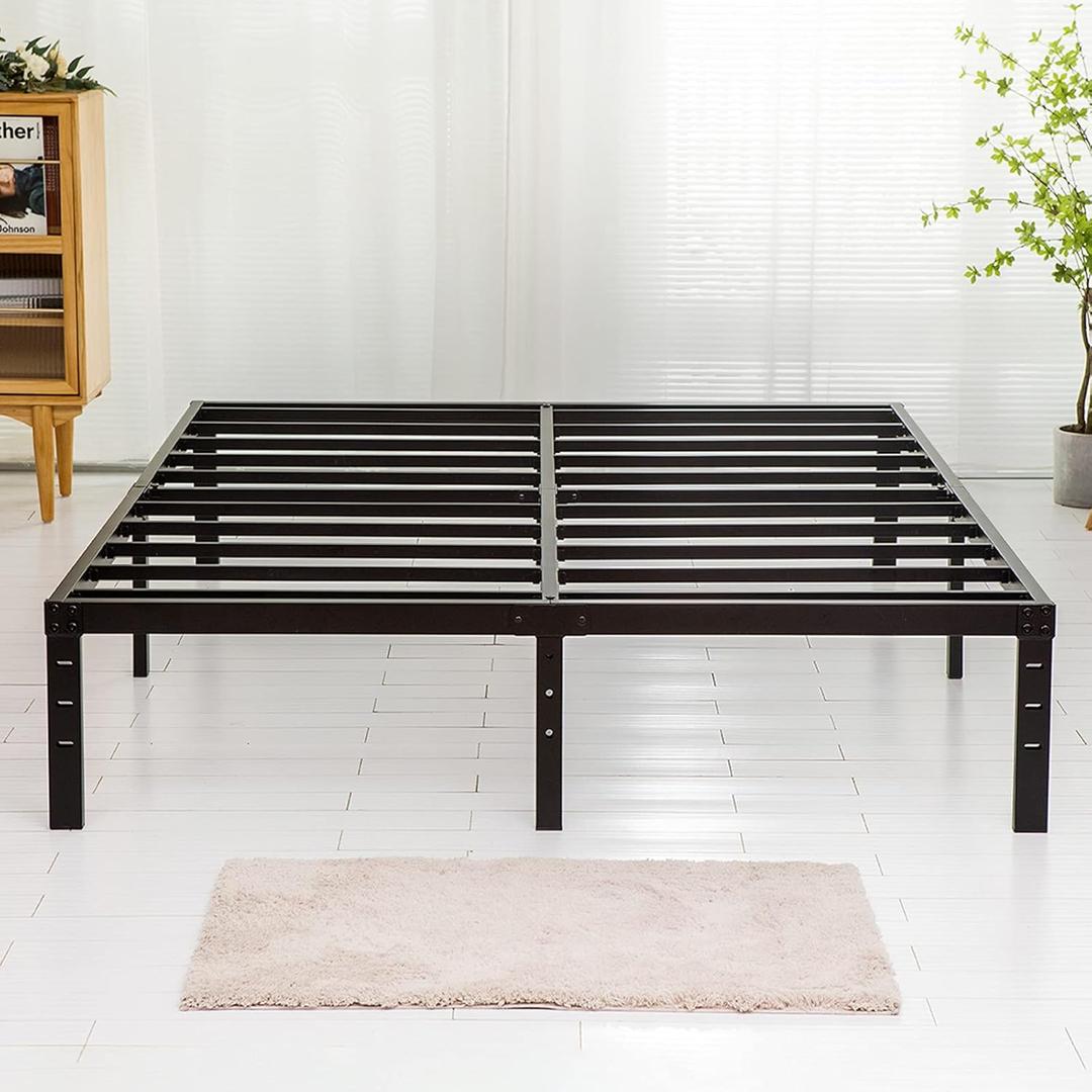Queen Size Bed Frame, 3500lbs Heavy Duty Metal Platform with Steel Slats Support, Sturdy and Noise-Free, 14 Inches High Bedframes with Ample Storage, No Box Spring Needed