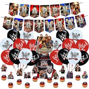 Wresting Birthday Decorations Include Happy Birthday Banner, Cake Topper and Cupcake Toppers, Balloons for Kids Party Supplies