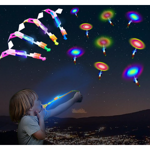 WELLVO 30 Pack Rocket Helicopter with LED Lights 30 Launchers + 30 Glow Rocket Helicopters Glow in The Dark Party Supplies Flying Outdoor Toys Party Favors for Kids 4-12