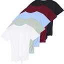 Real Essentials 5 Pack: Women's Short Sleeve Open Back Tie Back Dry-Fit T-Shirt Yoga Gym Workout Top.L