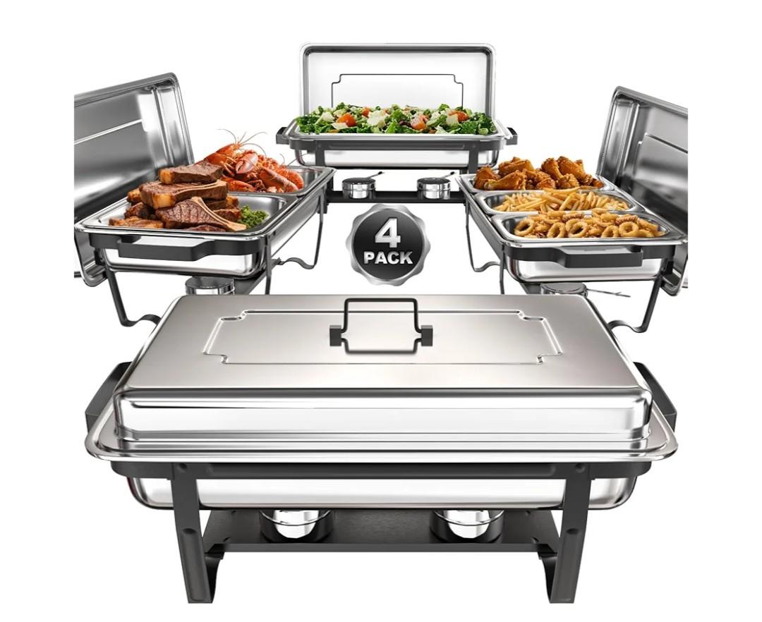 sifer Chafing Dishes for Buffet 9Qt 4 Pack [Multi-Size Food Pans] | Chafing Dishes with 80% Faster [Screwless Installation] and Stacking Design [Easy Storage] for Fathers Day Party/Wedding