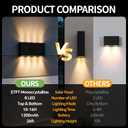 Solar Wall Lights Outdoor 2 Pack, Up and Down Solar Wall Sconce, 3000K Warm White Dusk to Dawn, IP65 Waterproof Exterior Mounted Lights, Up to 16H Runtime for Porch, Doorway, Entryway