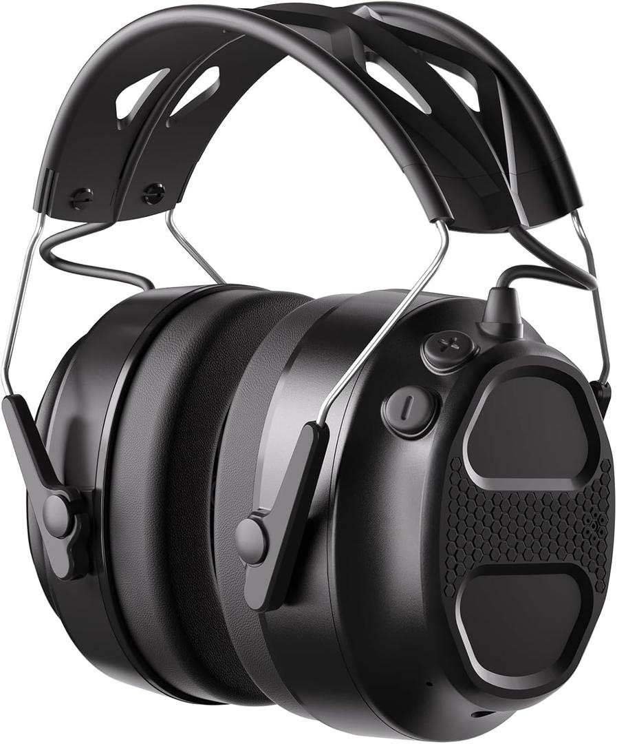 BJKing Bluetooth Hearing Protection Headphones,120H Playtime, SNR 30dB Safety Earmuffs Ear Protection for Mowing (Black-foam)