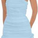 Mizoci Women's Sexy Tube Top Bodycon Mini Dress Strapless Ruffle Bow Back Ruched Party Short Dresses, Small