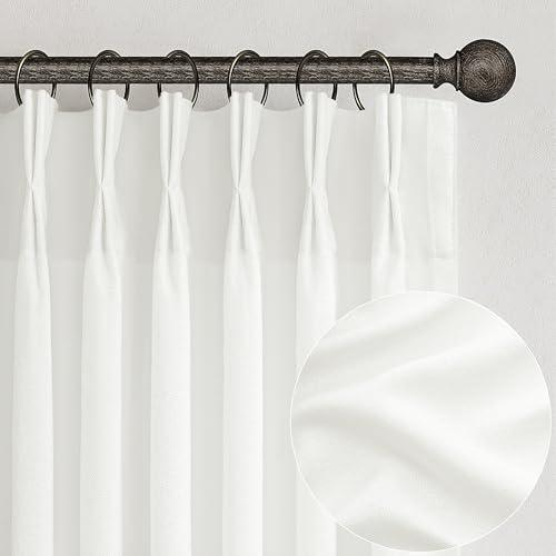 Pinch Pleated Sheer Pure White Curtains 90 Inches Long for Bedroom, Faux Linen Farmhouse Viral Light Filterin Privacy Curtains That Let Light in Kids Room Window Drapes Hooks 40"W x 90"L Panels 2 Set