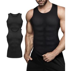 Mens Compression Shirt Slimming Body Shaper Vest Workout Tank Tops Abdomen | Abs Undershirts Gynecomastia Support, Belly Control, Back Support, Posture Fix, Breathable, No Roll, Invisible Layer, S