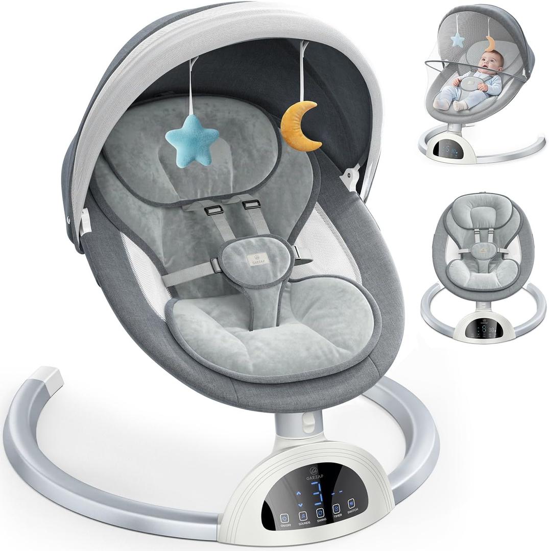 Electric Baby Swing for Infants, Portable Infant Swing with Music Speaker, 5 Swing Speeds, Remote Control, for Indoor Use, Newborn Boys & Girls, White
