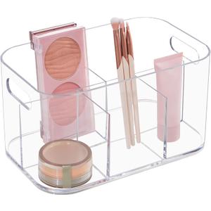 STORi Bliss 5-Compartment Plastic Cosmetics Storage Organizer | Clear | Rectangular Divided Makeup Bin & Vanity Caddy with Pass-Through Handles | Round Corner Design | Made in USA (1 Pack)