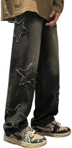 Mens Y2k Star Jeans High Waisted Hip Hop Streetwear Jeans Loose Baggy Embroidery Aesthetic Harajuku Denim Pants Medium