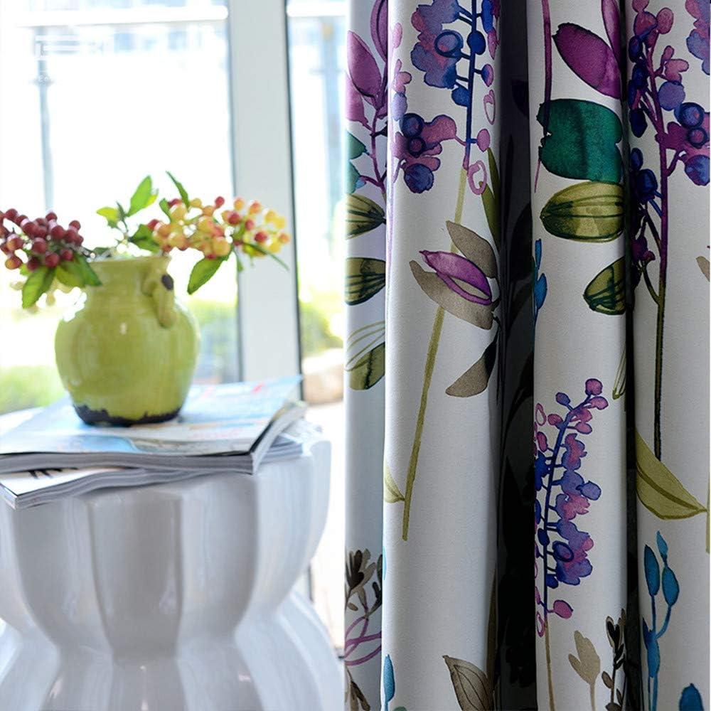 MYRU 1 Pair Purple Blue Flower Curtains for Living Room,Blackout Window Drapes for Bedroom (2 x 54x84 Inch)