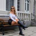 Women's Knee High Boots Round Toe Chunky Block Heel Comfortable Long Tall Boots for Women Side Zipper Elastic Casual Fashion Riding Boots (7, Black)