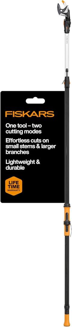Fiskars 7–13 ft Extendable Tree Pruner, Telescoping Pole Pruner with 2 Cutting Modes for Fast & Powerful Cuts, Long Reach Tree Trimmer for High Branches & Tall Trees, Rotating Head, Garden & Yard Care