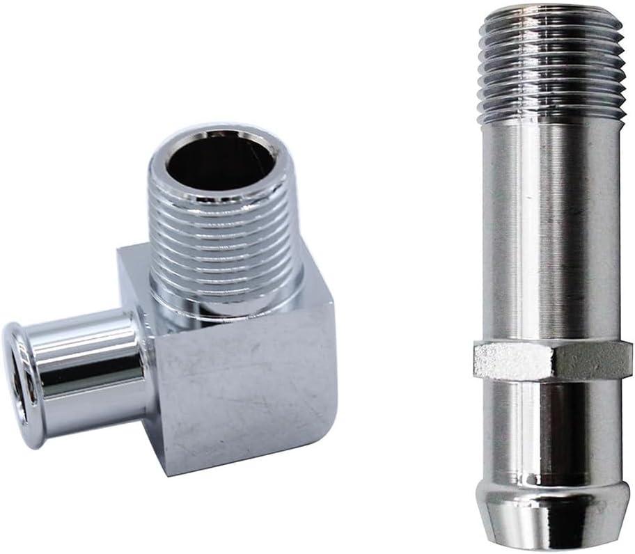 2 Pcs Chrome Heater Hose Fitting 3/4" Water Pump 5/8" 90 Deg. Intake Compatible for Chevrolet 4530/9514X