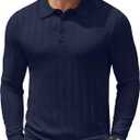 COOFANDY Men's Knitted Polo Sweater Long Sleeve Casual Solid Color Polo Shirt, Extra Large, Navy Blue 