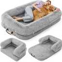 LE SURE Foldable Human Dog Bed - 3 in 1 Flexible Giant Human Dog Bed for Adult People with Supportive Bolster Egg Foam, Waterproof Liner, Calming Fluffy Faux Fur Orthopedic Big Bean Bed, Soft Grey