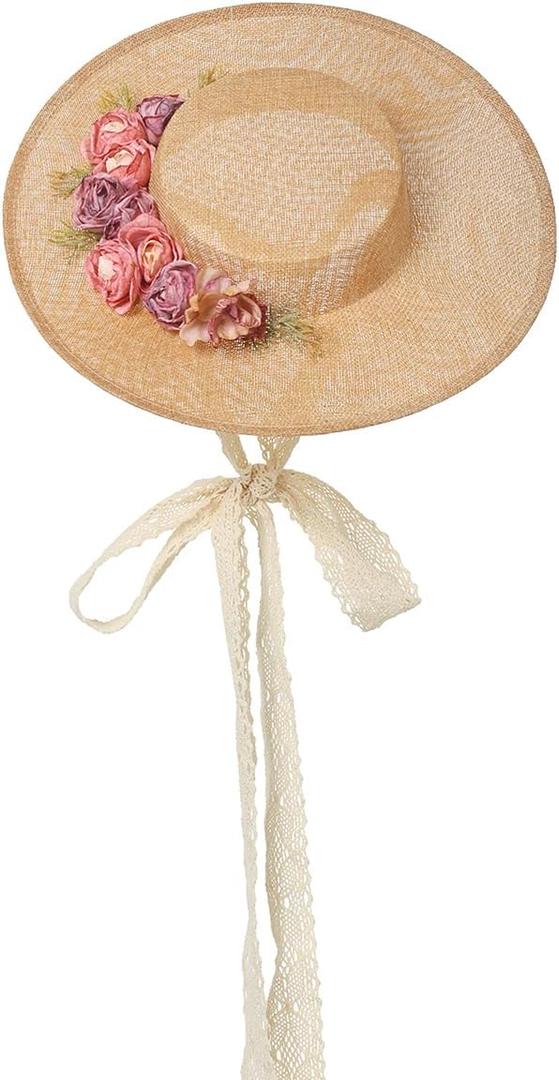 COSDREAMER Womens Victorian Hat Vintage Tea Party Sun Hat Flat (Small)