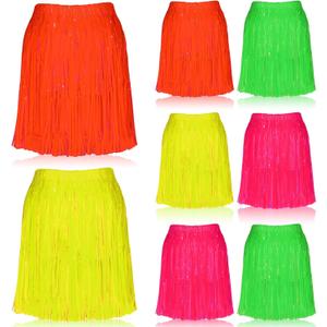 8 Pcs Neon Glow Foil Fringe Skirt 80s 90s Outfit for Women Glow in The Dark Party Outfits Light up Neon Party Favors for Wedding Birthday Concert Raves, Yellow Green Orange Rose Red